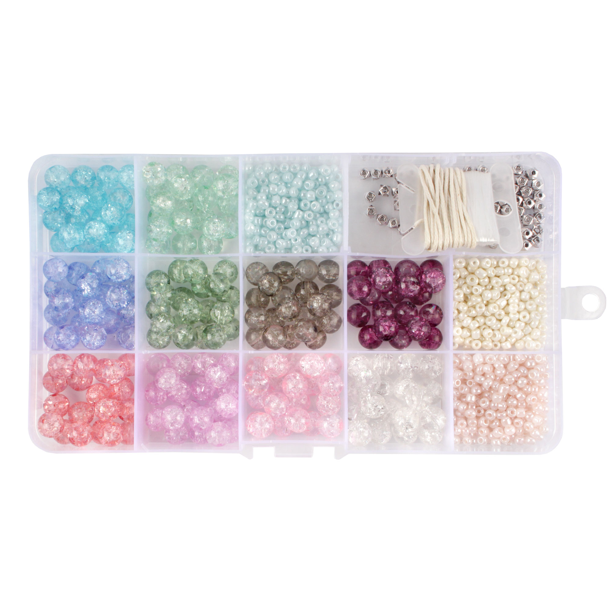 Assorted Bead Kits - DIY Bracelet and Necklace Craft Set - Crystal Glass  Beads and Alloy Accessories with 3.5m of Wax & Elastic Thread - Assortment  218 